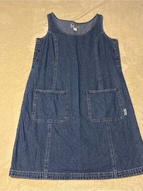 Classic Denim Midi Pinafore Dress - Blue